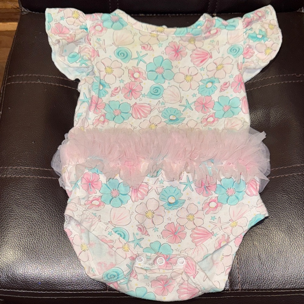 Floral Diaper Cover with Pink Tulle Accent